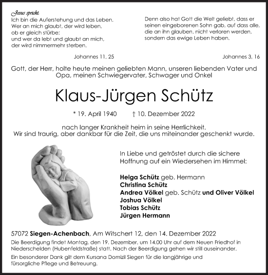 Traueranzeige von Klaus-Jürgen Schütz von Siegener Zeitung