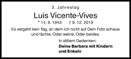 Traueranzeige von Luis Vicente-Vives von Siegener Zeitung