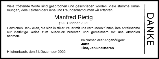 Traueranzeige von Manfred Rietig von Siegener Zeitung