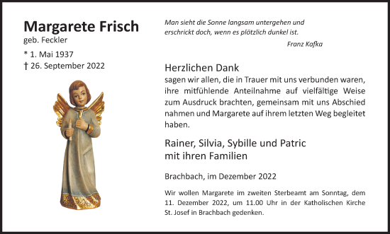 Traueranzeige von Margarete Frisch von Siegener Zeitung