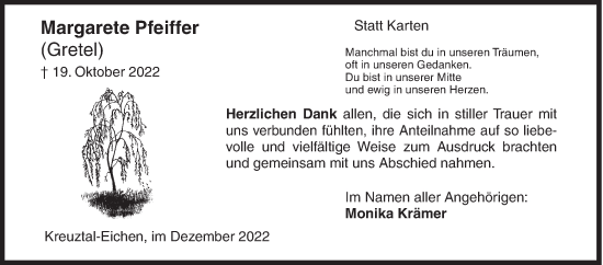 Traueranzeige von Margarete Pfeiffer von Siegener Zeitung
