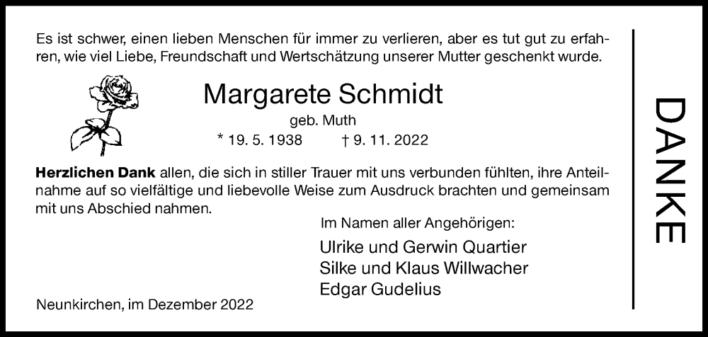  Traueranzeige für Margarete Schmidt vom 24.12.2022 aus Siegener Zeitung