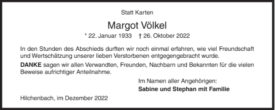 Traueranzeige von Margot Völkel von Siegener Zeitung
