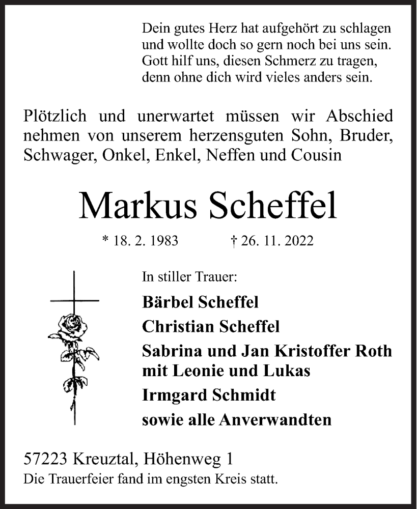  Traueranzeige für Markus Scheffel vom 10.12.2022 aus Siegener Zeitung