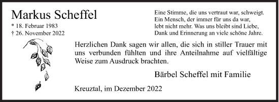 Traueranzeige von Markus Scheffel von Siegener Zeitung