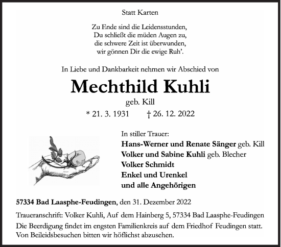Traueranzeige von Mechthild Kuhli von Siegener Zeitung