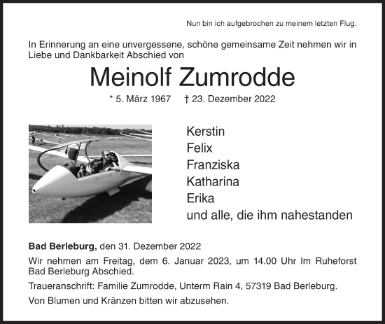 Traueranzeige von Meinolf Zumrodde von Siegener Zeitung