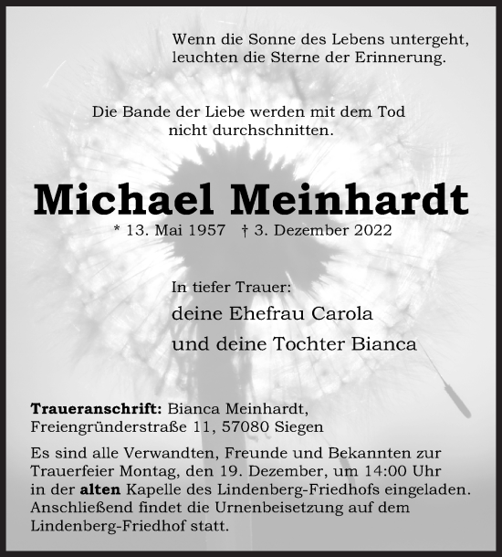 Traueranzeige von Michael Meinhardt von Siegener Zeitung