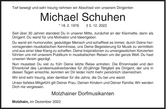 Traueranzeige von Michael Schuhen von Siegener Zeitung