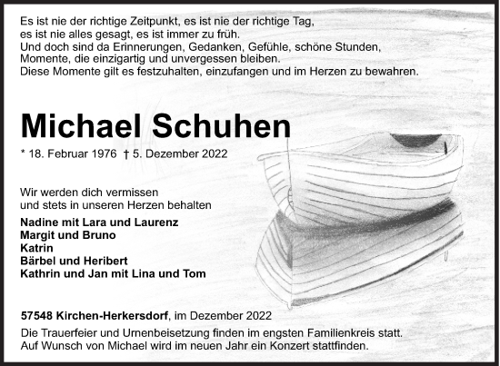 Traueranzeige von Michael Schuhen von Siegener Zeitung
