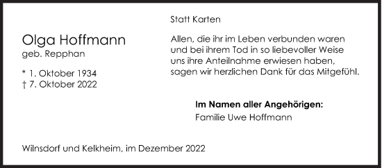 Traueranzeige von Olga Hoffmann von Siegener Zeitung