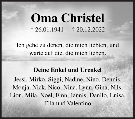 Traueranzeige von Oma Christel von Siegener Zeitung