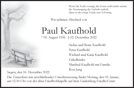 Traueranzeige von Paul Kaufhold von Siegener Zeitung