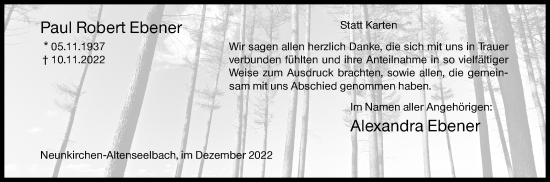 Traueranzeige von Paul Robert Ebener von Siegener Zeitung