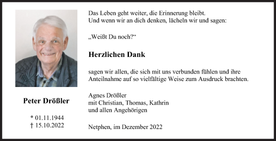 Traueranzeige von Peter Drößler von Siegener Zeitung