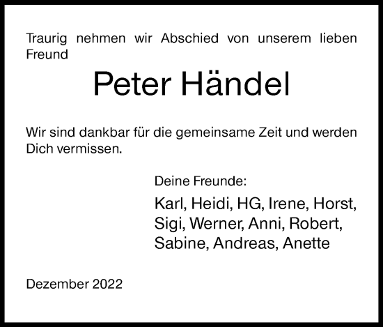 Traueranzeige von Peter Händel von Siegener Zeitung