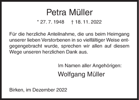Traueranzeige von Petra Müller von Siegener Zeitung
