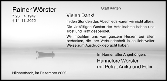 Traueranzeige von Rainer Wörster von Siegener Zeitung