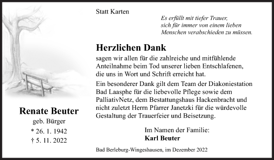 Traueranzeige von Renate Beuter von Siegener Zeitung