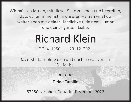 Traueranzeige von Richard Klein von Siegener Zeitung