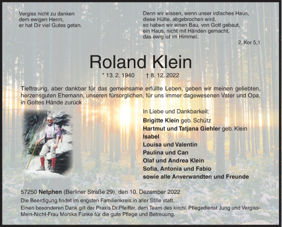 Traueranzeige von Roland Klein von Siegener Zeitung
