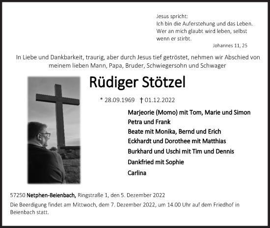 Traueranzeige von Rüdiger Stötzel von Siegener Zeitung