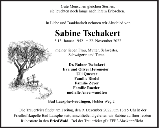 Traueranzeige von Sabine Tschakert von Siegener Zeitung