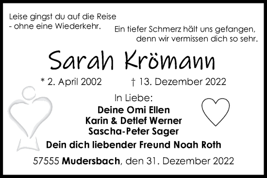 Traueranzeige von Saral Krömann von Siegener Zeitung