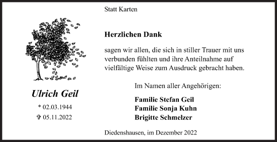 Traueranzeige von Ulrich Geil von Siegener Zeitung
