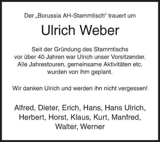 Traueranzeige von Ulrich Weber von Siegener Zeitung