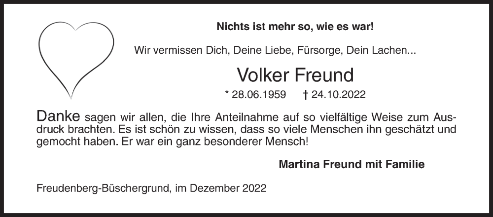  Traueranzeige für Volker Freund vom 09.12.2022 aus Siegener Zeitung
