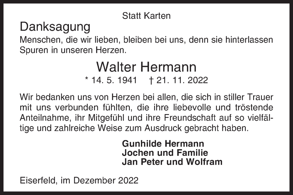  Traueranzeige für Walter Hermann vom 17.12.2022 aus Siegener Zeitung