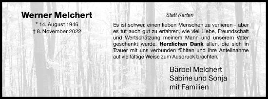 Traueranzeige von Werner Melchert von Siegener Zeitung