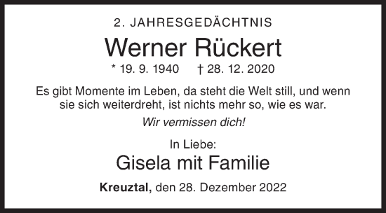 Traueranzeige von Werner Rückert von Siegener Zeitung