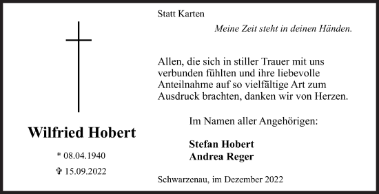 Traueranzeige von Wilfried Hobert von Siegener Zeitung