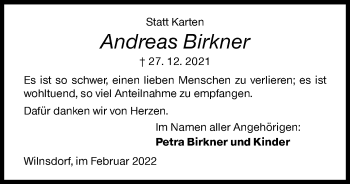 Traueranzeige von Andreas Birkner von Siegener Zeitung