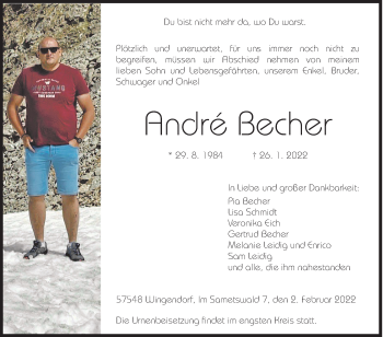 Traueranzeige von André Becher von Siegener Zeitung