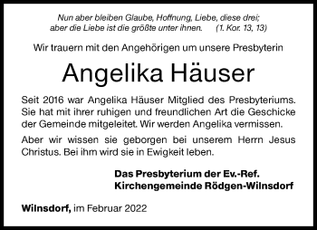 Traueranzeige von Angelika Häuser von Siegener Zeitung