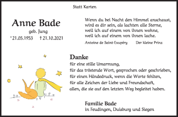Traueranzeige von Anne Bade von Siegener Zeitung