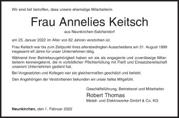 Traueranzeige von Annelies Keitsch von Siegener Zeitung