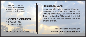 Traueranzeige von Bernd Schuhen von Siegener Zeitung