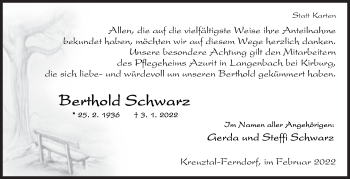 Traueranzeige von Berthold Schwarz von Siegener Zeitung