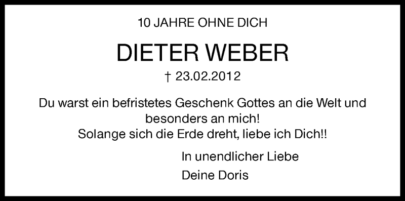  Traueranzeige für Dieter Weber vom 23.02.2022 aus Siegener Zeitung