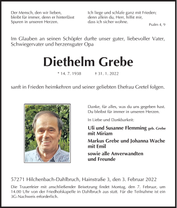 Traueranzeige von Diethelm Grebe von Siegener Zeitung