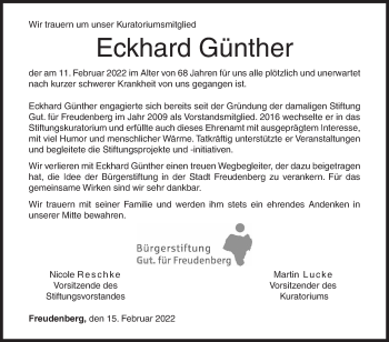 Traueranzeige von Eckhard Günther von Siegener Zeitung