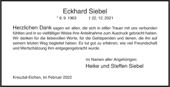 Traueranzeige von Eckhard Siebel von Siegener Zeitung