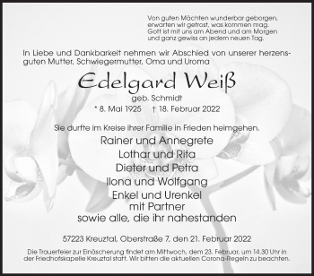 Traueranzeige von Edelgard Weiß von Siegener Zeitung