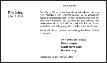 Traueranzeige von Elly Ising von Siegener Zeitung