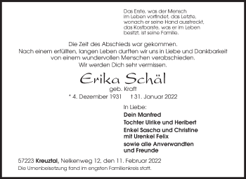 Traueranzeige von Erika Schäl von Siegener Zeitung