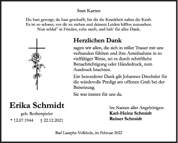 Traueranzeige von Erika Schmidt von Siegener Zeitung